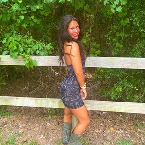 Elegant Black Patterned western Dress